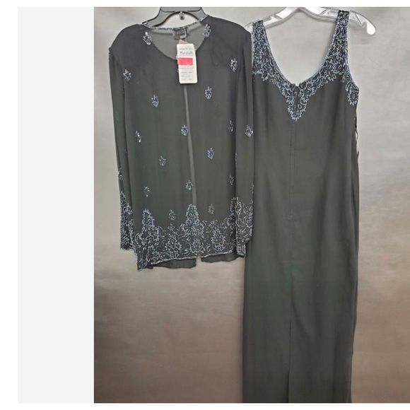 jkara Dresses & Skirts - NWT Jkara Women's Black Beaded With Sheer Jacket Maxi Dress Size 8